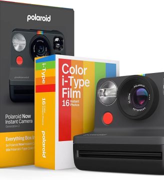 Now 2nd Generation I-Type Instant Camera + Film Bundle - Now Black Camera + 16 Color Photos (6248)- Black