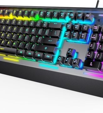 TECKNET Gaming Keyboard, USB Wired Computer Keyboard, 15-Zone RGB Illumination, IP32 Water Resistance, 25 Anti-ghosting Keys, All-Metal Panel (Whisper Quiet Gaming Switch)